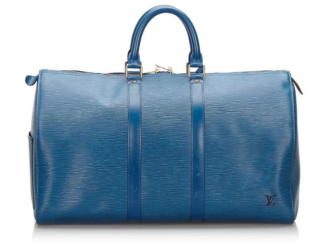 Louis Vuitton Blue Epi Keepall 50 Leather  ref.156377