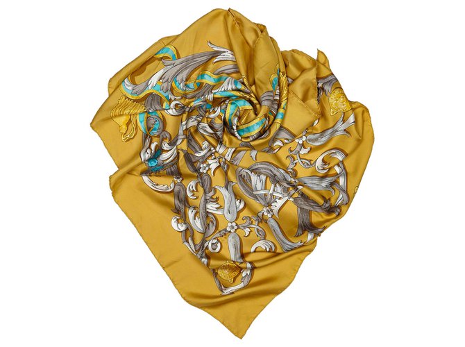 Hermès Pañuelo de seda Hermes Brown Mors a la Conetable Castaño Multicolor Marrón claro Paño  ref.156382