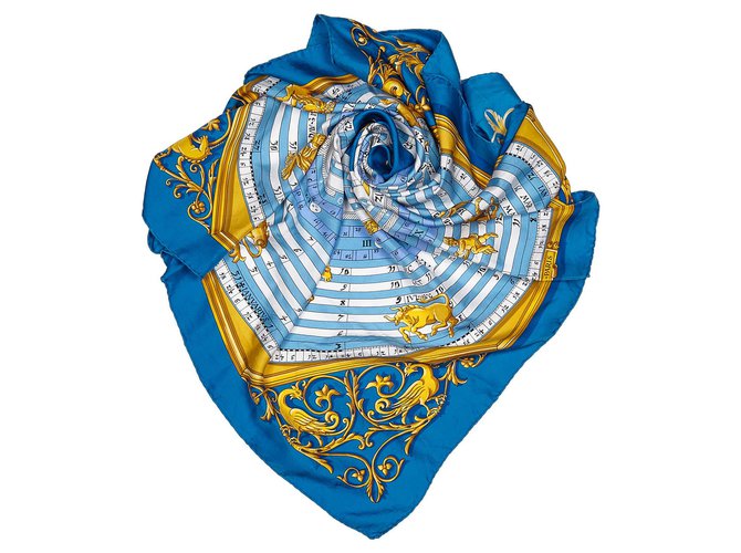 Hermès Hermes Blue Dies et Hore Lenço de seda Azul Multicor Pano  ref.156387