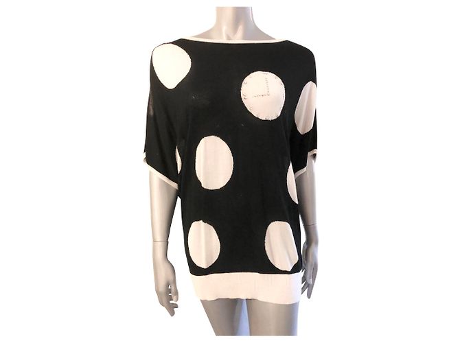 Autre Marque D&CO Black Cotton Tunic with White Patterns