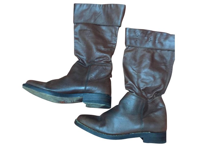 Yves Saint Laurent Ysl Boots Dark brown Leather  ref.156521