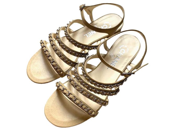 Chanel chain sandals EU36. 5 Beige Leather  ref.156549