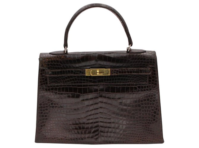 Hermès Hermes vintage bag, kelly model 32cm, 1964 Dark brown Exotic leather  ref.156596