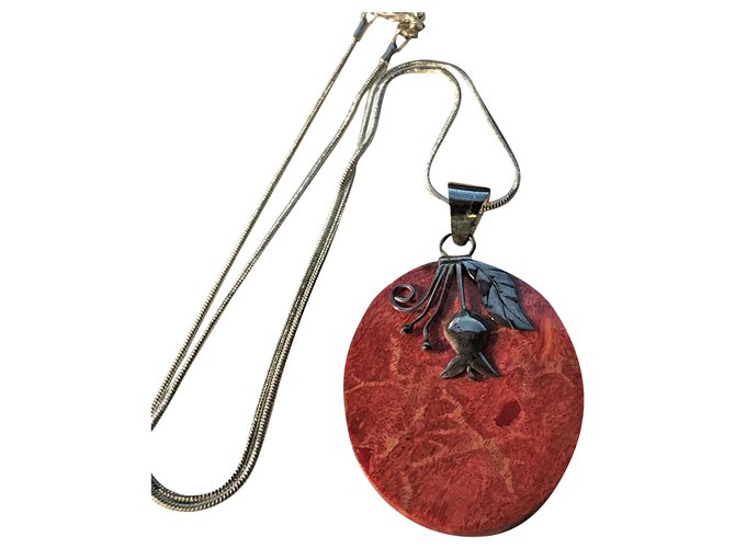 Autre Marque CORAL BLUE Pretty silver pendant 925,composed of a coral disk "gorgon" Dark red  ref.156644