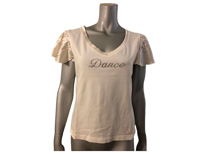 Top Escada Sport in cotone color eggshell con strass Bianco sporco