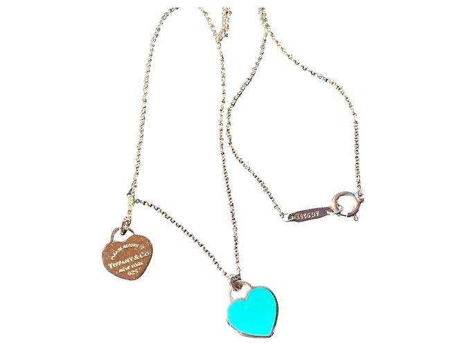 Tiffany & Co Bella catena e 2 Silver Hearts e Email Blue Turquoise Brand Tiffany;