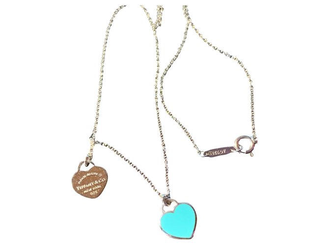 Tiffany & Co Beautiful Chain and 2 Silver Hearts and Email Blue Turquoise Brand Tiffany;  ref.156894