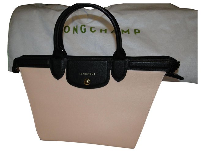 Mittlere Heritage Folding Longchamp Bag Schwarz Pink Leder  ref.156947