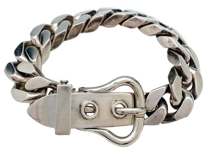 Bracelet hermès motif ceinture en argent.  ref.157019