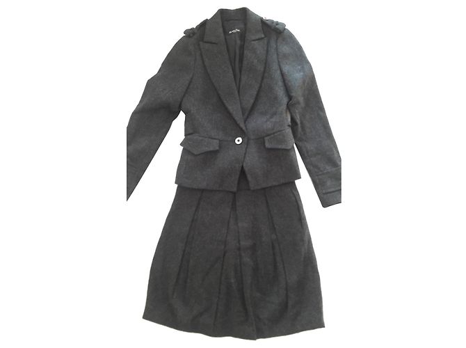 Massimo Dutti Wollrockanzug, Größe 38, blaue und graue Farbe