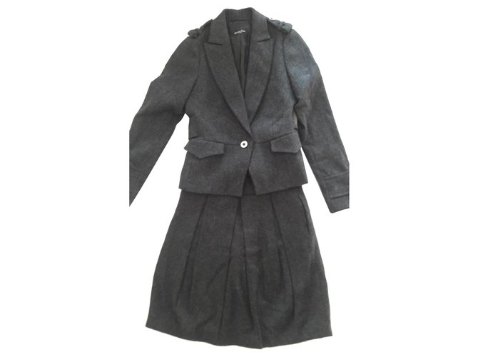 Tailleur jupe en laine Massimo Dutti, taille 38, couleur bleu et gris  ref.157071