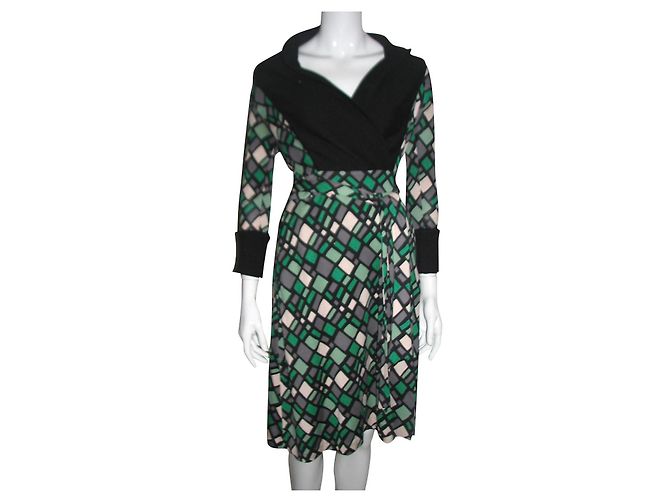 Diane Von Furstenberg Zerlinda vestido de jérsei de seda Preto Multicor Verde