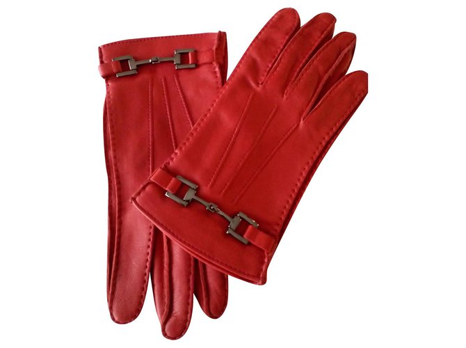 GUCCI gants en cuir rouge avec de l'argent Chèvre  ref.157186