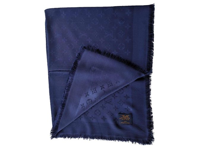 Echarpe Louis Vuitton Monogram em seda azul marinho