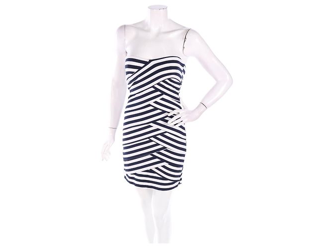 Vestido de rayas Nicole Miller Blanco Azul Oscuro