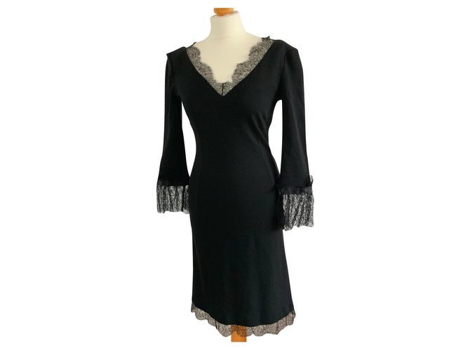Dolce & Gabbana Black v-neck dress, viscose with stretch lace Dolce and Gabbana  ref.157237