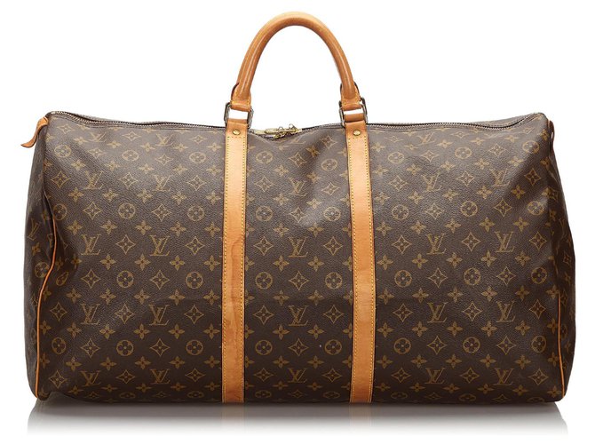 Louis Vuitton Brown Monogram Keepall 60 Leather Cloth  ref.157281