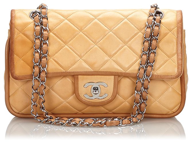 Chanel Bag Quilted Cc Single Flap Chain Shoulder Bag Purse Beige Lambskin  B467 Auction