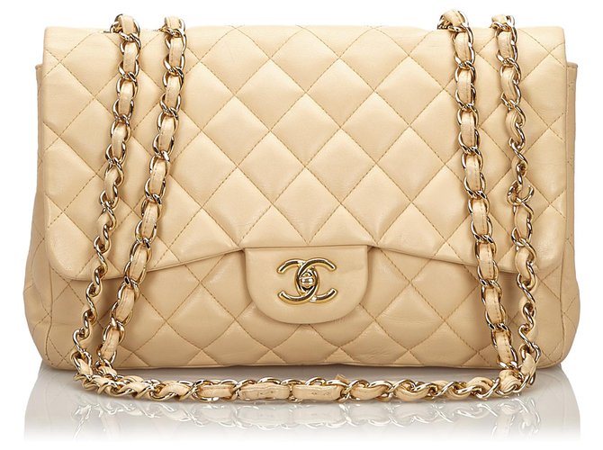 Timeless Chanel Brown Jumbo Classic Single Flap Bag Castaño Beige Cuero  ref.157327
