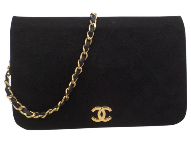 Timeless Chanel classic flap bag Black Cotton ref.157424 - Joli Closet