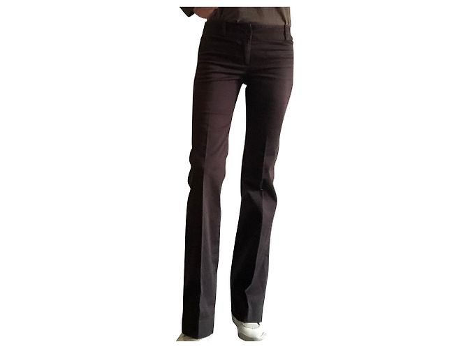 Autre Marque Pantalón de algodón con pierna elástica acampanada T. 34-36 Marrón oscuro