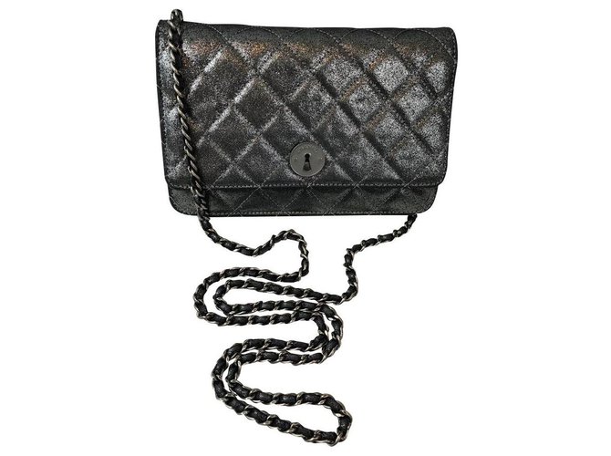 Wallet On Chain Chanel Woc Silvery Cloth  ref.157544