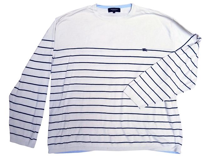 Burberry Baumwollpullover Beige Blau Gestreift XXXL