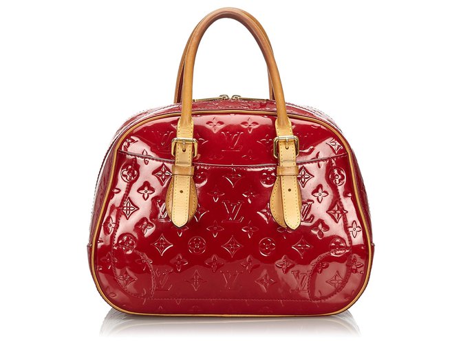 Auth Louis Vuitton Vernis Leather Summit Drive Boston Bag Red