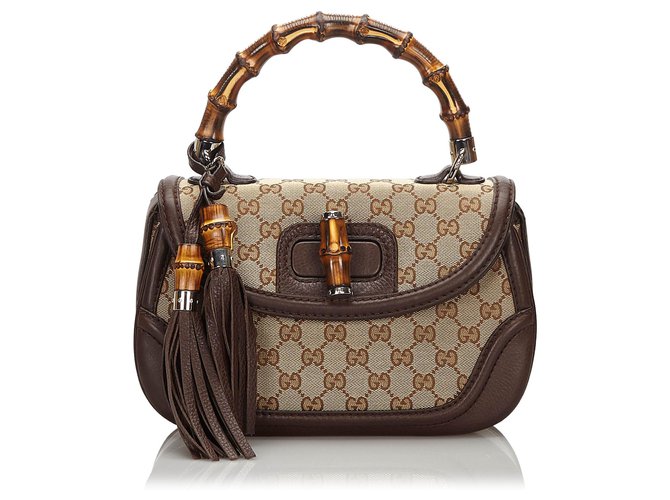 Gucci Brown GG Canvas New Bamboo Handbag