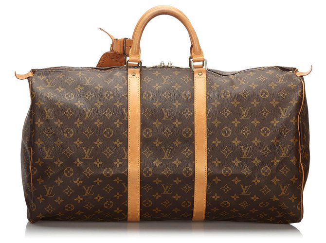 Louis Vuitton Brown Monogram Keepall 55 Leather Cloth  ref.157657