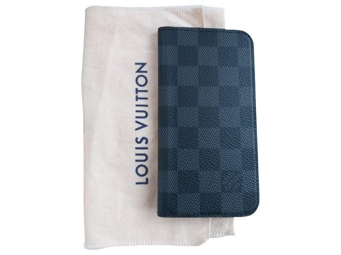 Louis Vuitton Galaxy S6 Folio Dark grey Leather  ref.157690