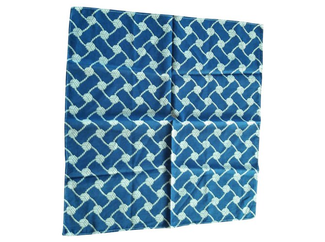 Hermès Lenços de seda Azul Algodão  ref.157874