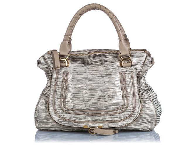 Chloé Chloe Silver Leather Marcie Handbag Silvery  ref.157926