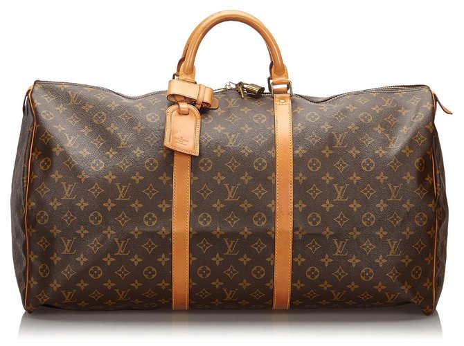 Louis Vuitton Brown Monogram Keepall 60 Leather Cloth  ref.157934