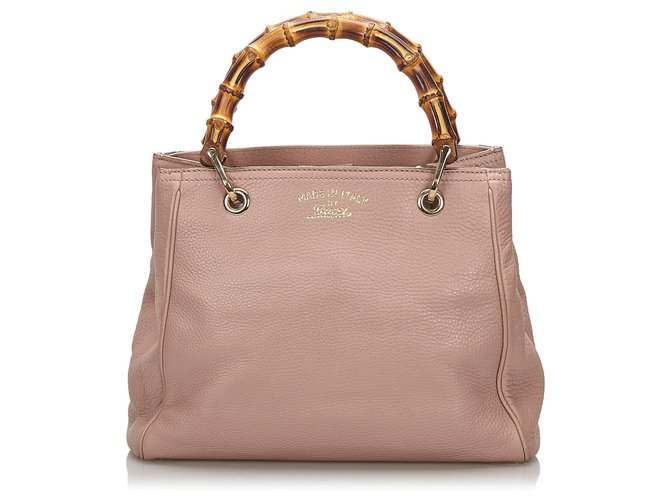 gucci pink bamboo handbag
