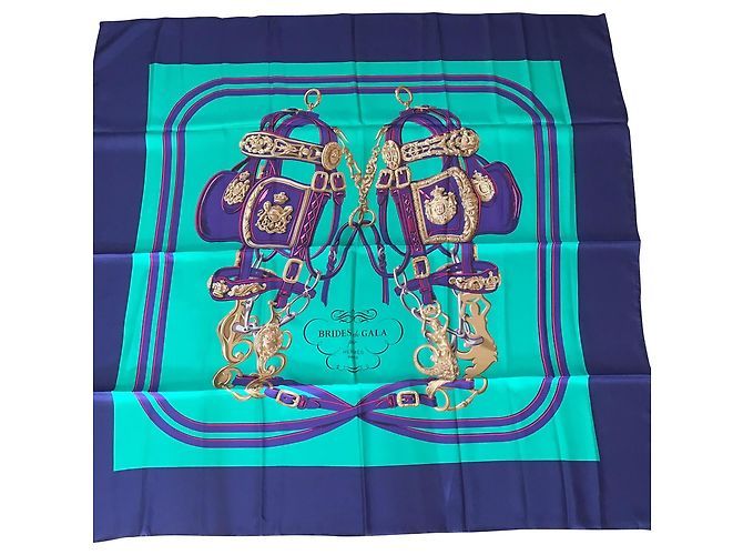 Hermès Scialle in seta "brides de gala" Blu navy