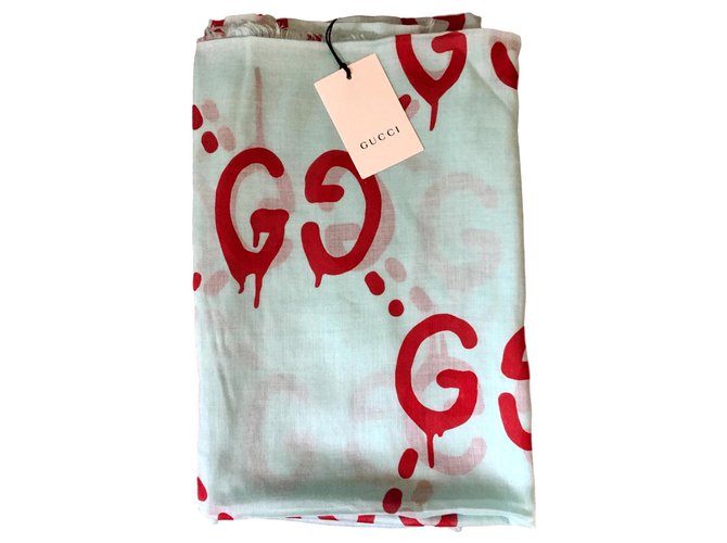 Gucci GG stole GG lettering Red Blue Silk Cotton  ref.158039
