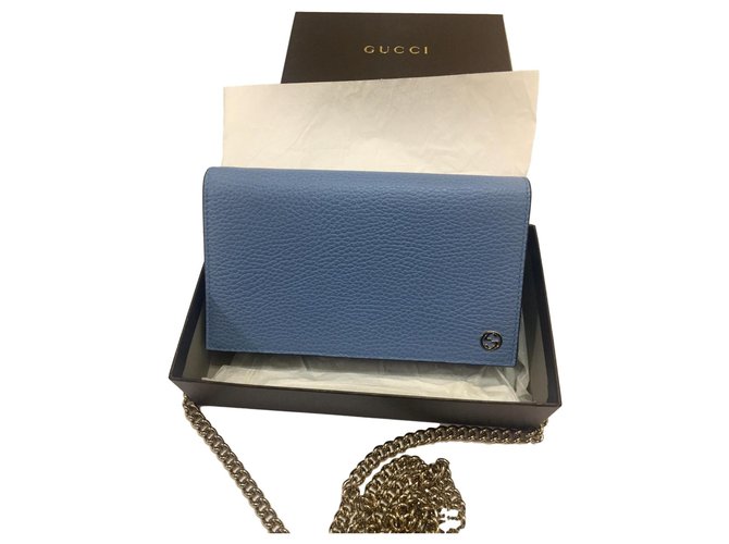 Gucci Wallet chain Blue Leather  ref.158042