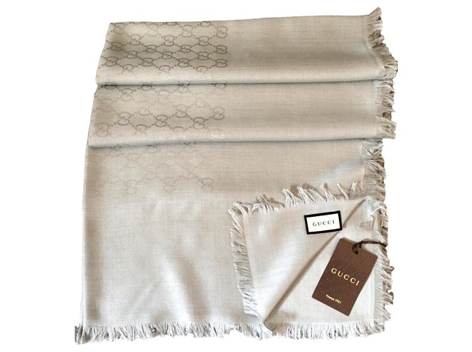 Gucci Monogram Scarf Grey Silk Wool  ref.158055