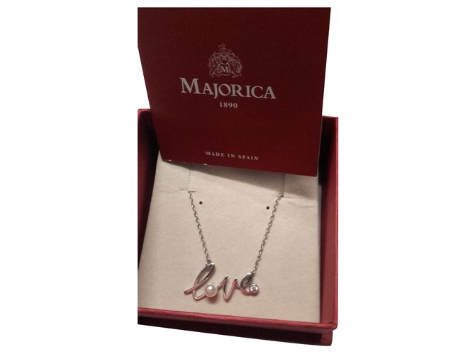 Autre Marque Love necklace from Majorica Silvery Silver  ref.158087