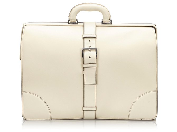 Prada Branco Saffiano Leather Business Bag Couro  ref.158148