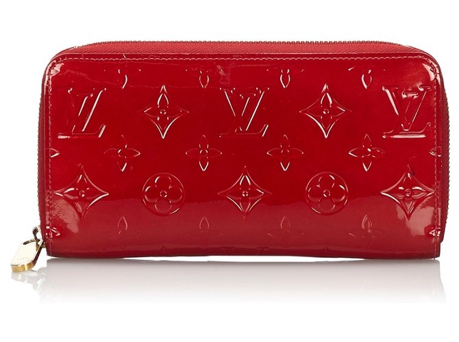 Carteira Louis Vuitton Red Vernis Zippy Vermelho Couro Couro envernizado  ref.158149