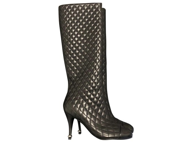Chanel Boots Black Leather  ref.158175