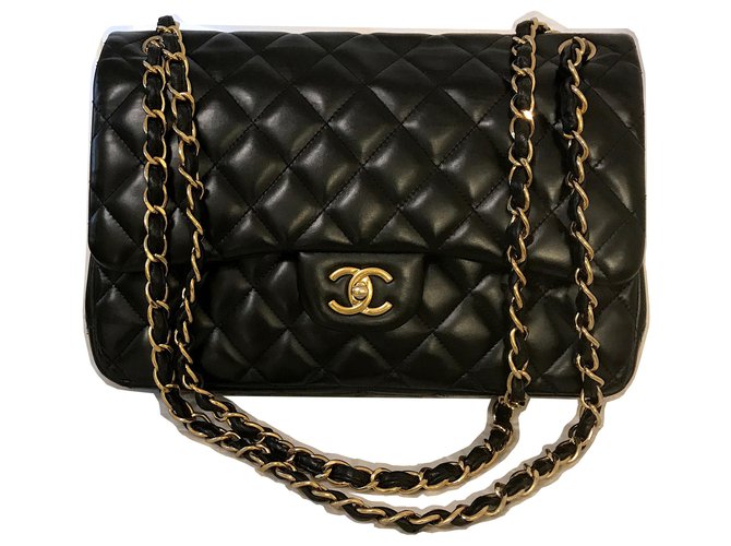 Chanel Jumbo lined Flap Bag w/ box Black Leather  ref.158178