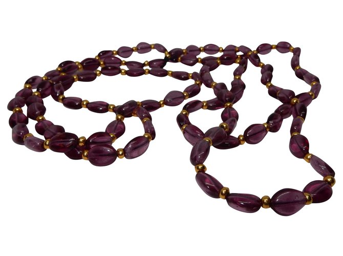 Autre Marque Sautoir Collier vintage  1 m long avec perles d'améthystes Or jaune Rouge  ref.158181