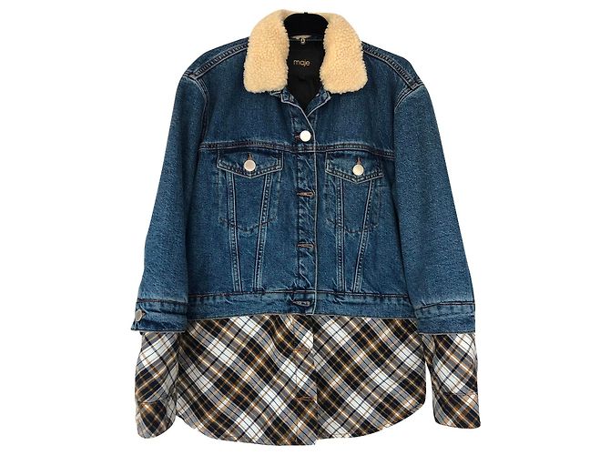 Maje checkered denim jacket light blue
