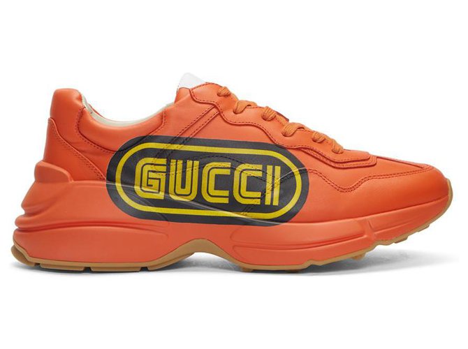 Sneakers Gucci con logo arancione Rhyton Pelle  ref.158237