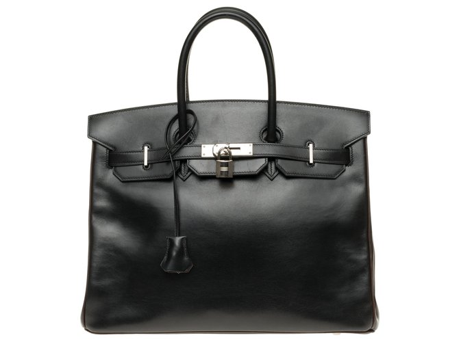 Hermès Birkin 35 commande spéciale bicolore en cuir box noir et marron, accastillage en métal argent palladié !  ref.158311