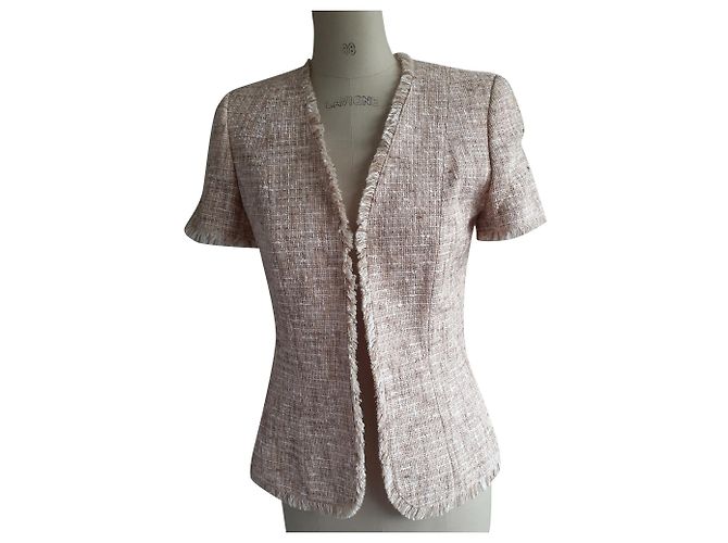 Escada Short Sleeved Jacket Beige Wool Rayon