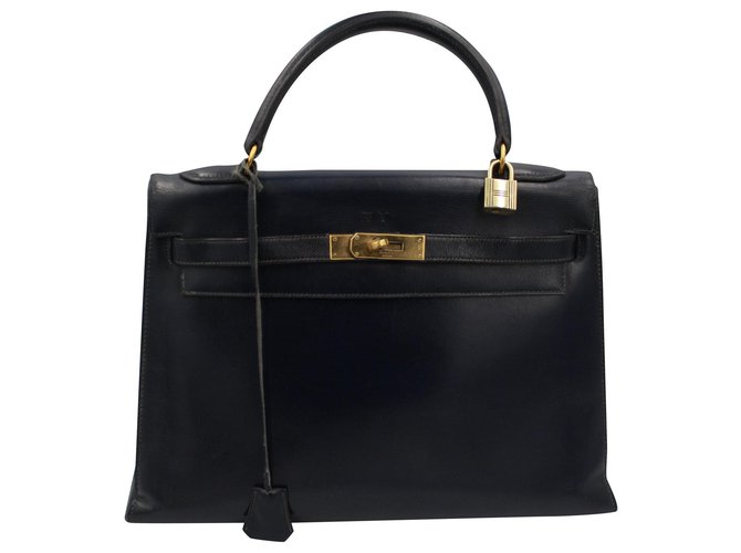 Kelly Hermès Handbags Navy blue Leather  ref.158422